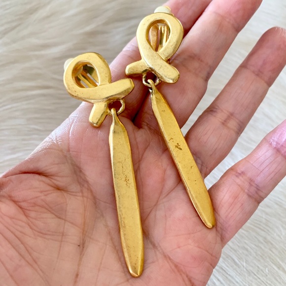 Jewelry - Vintage green gold plated Modernist earrings